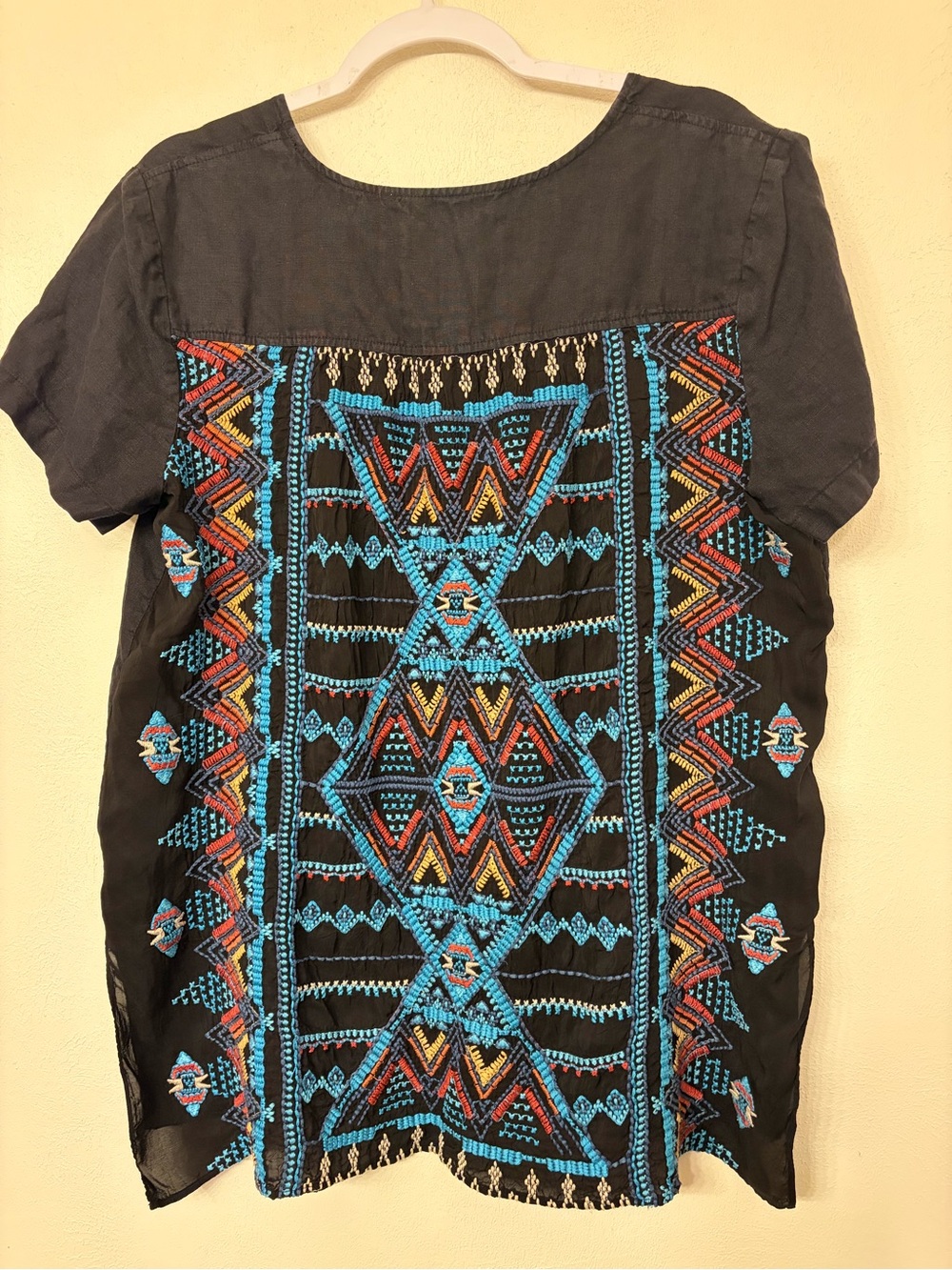 Johnny Was Women’s Black Front Embroidered Back Boho Festival Aztec Top Size M